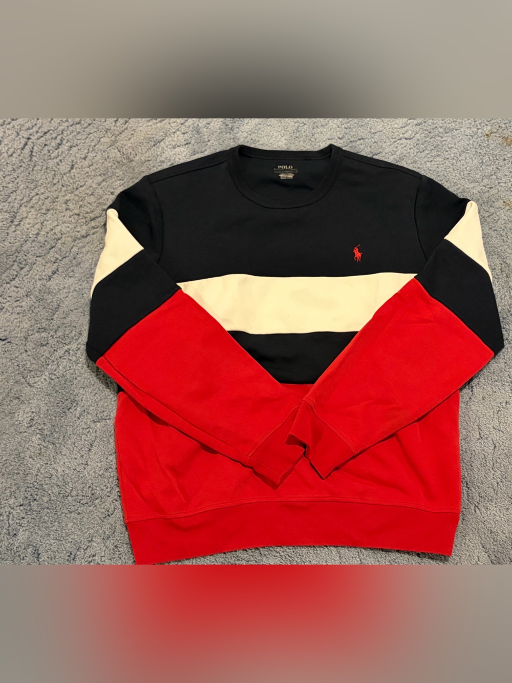Polo by Ralph Lauren Men’s Colorblock Crewneck Sweatshirt - Black/White/Red Sz L